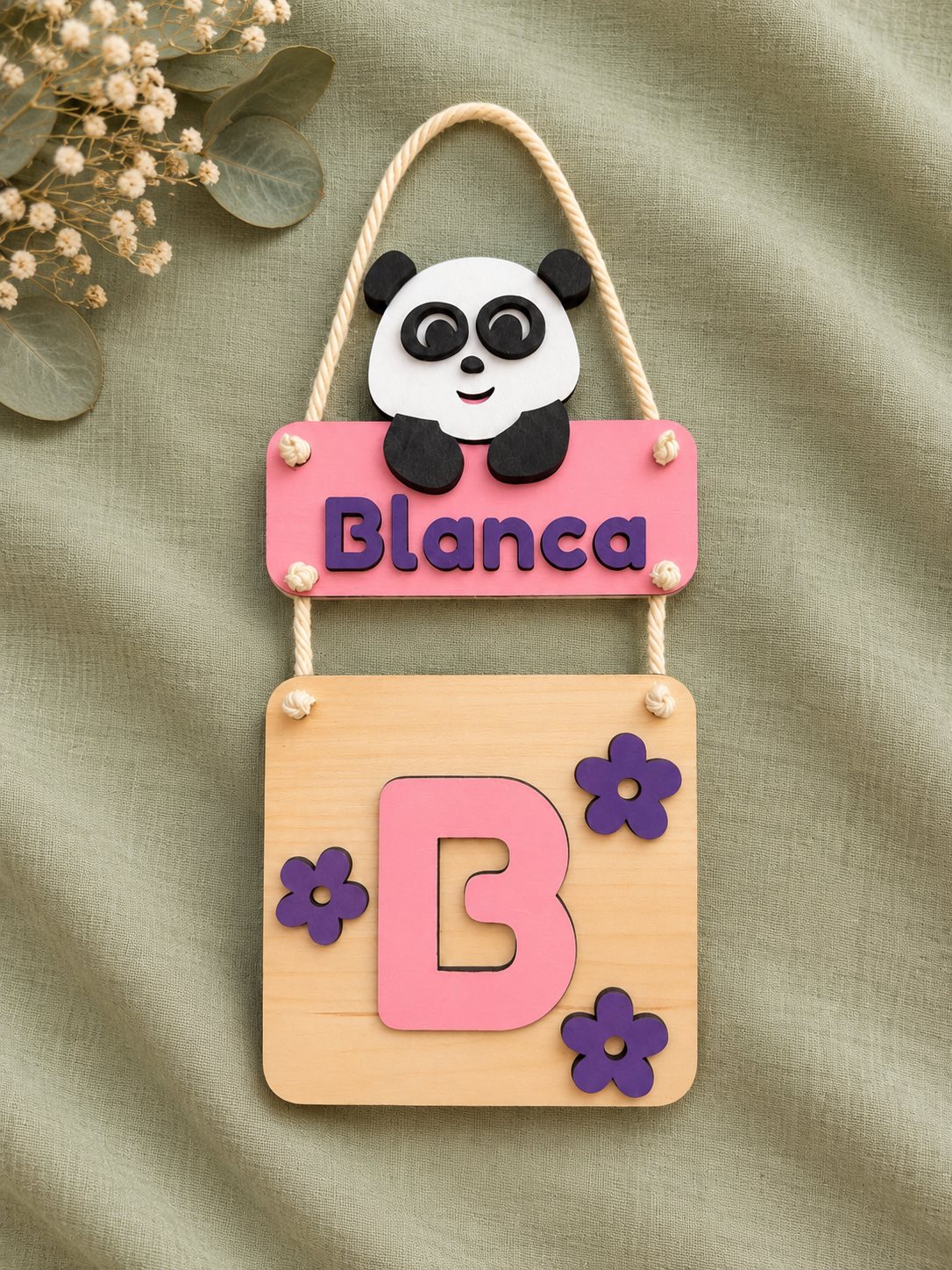 Placa Nombre e Inicial de Madera