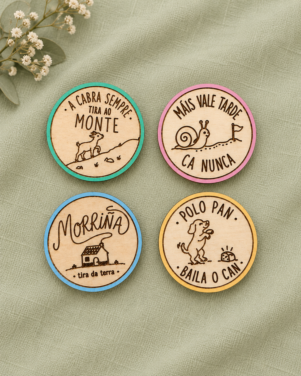 Chapas gallegas de madera con imperdible