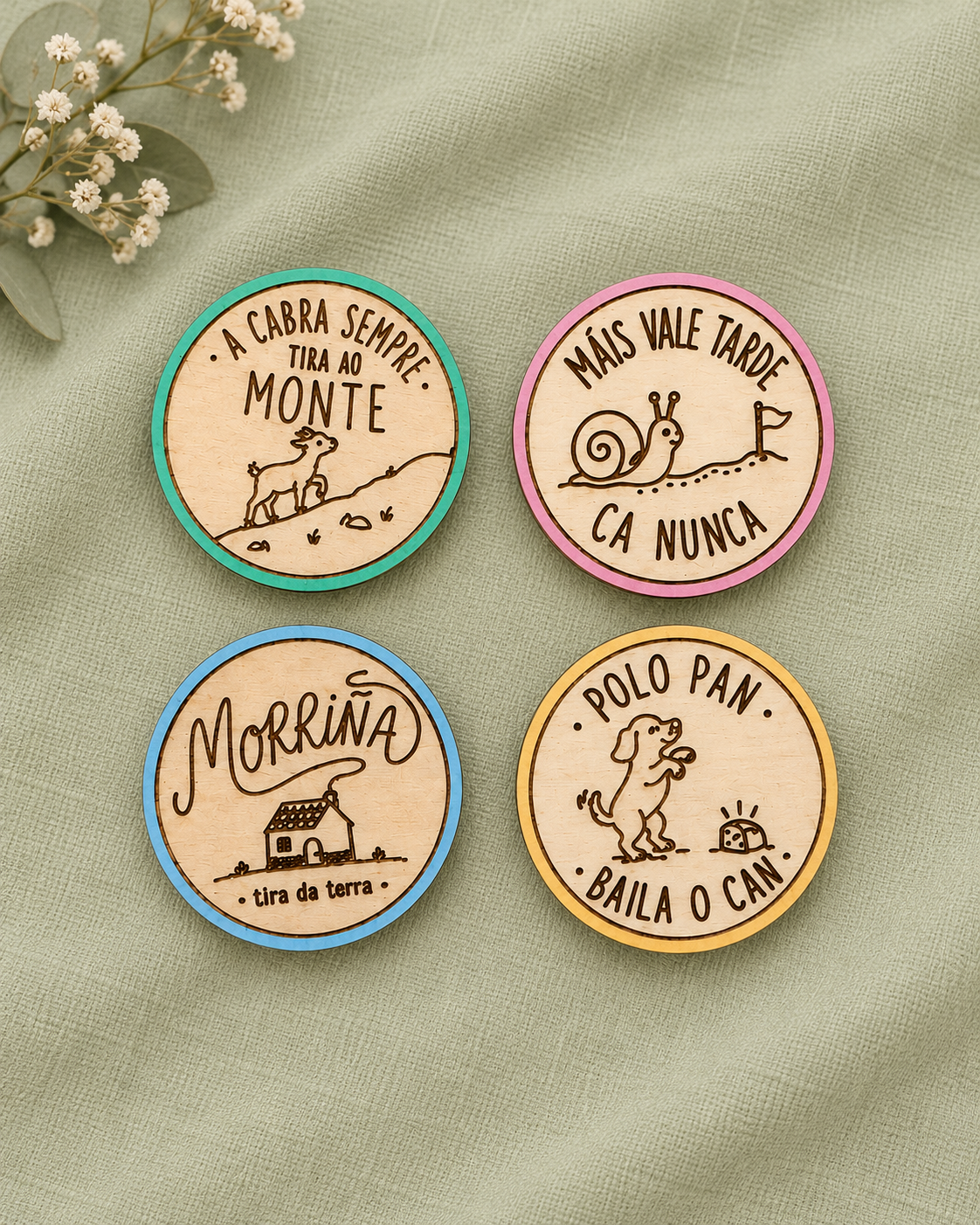 Chapas gallegas de madera con imperdible