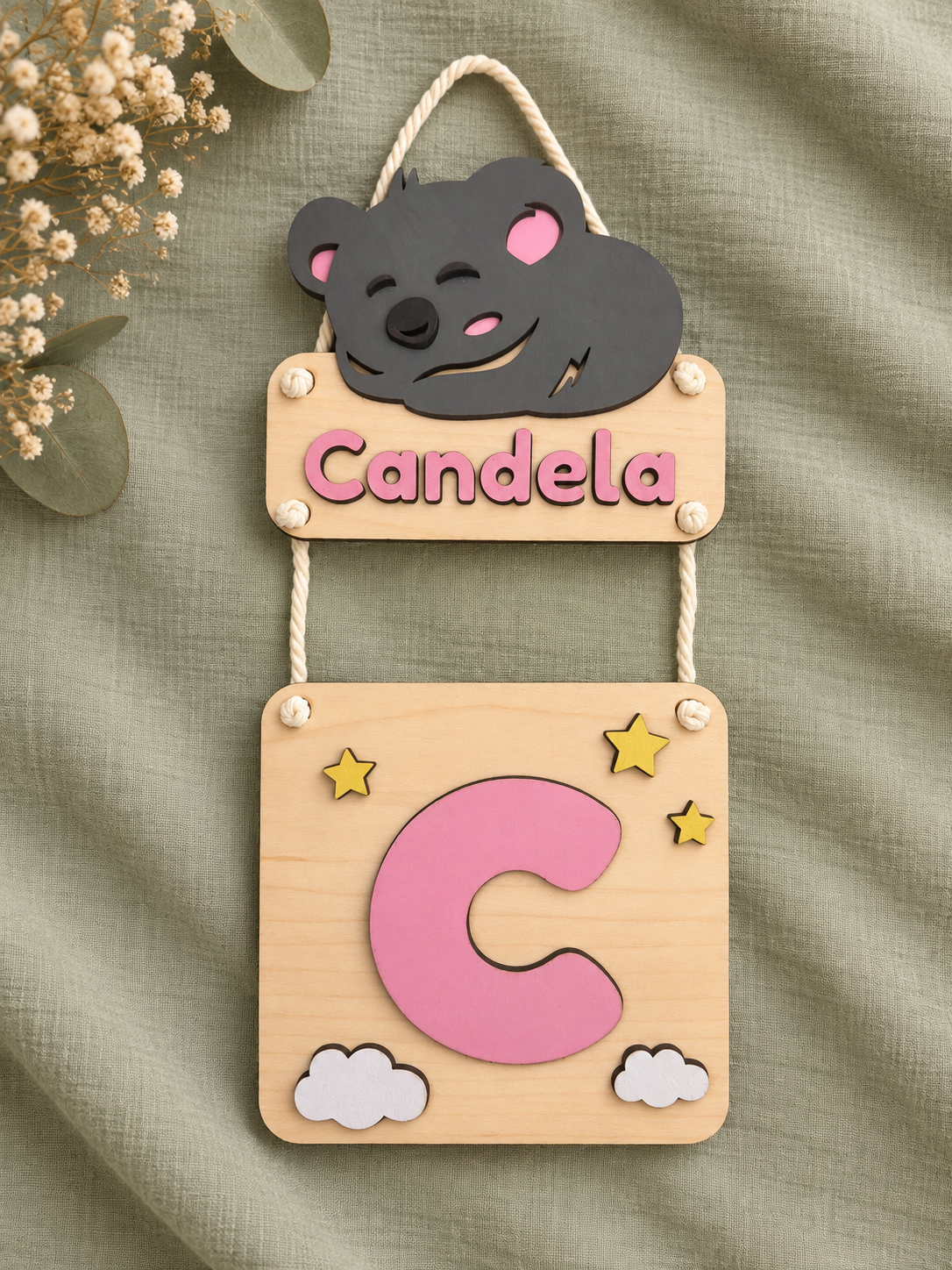 Placa Nombre e Inicial de Madera