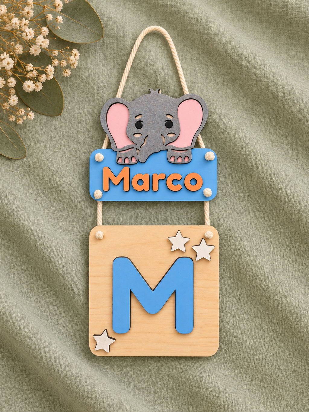 Placa Nombre e Inicial de Madera
