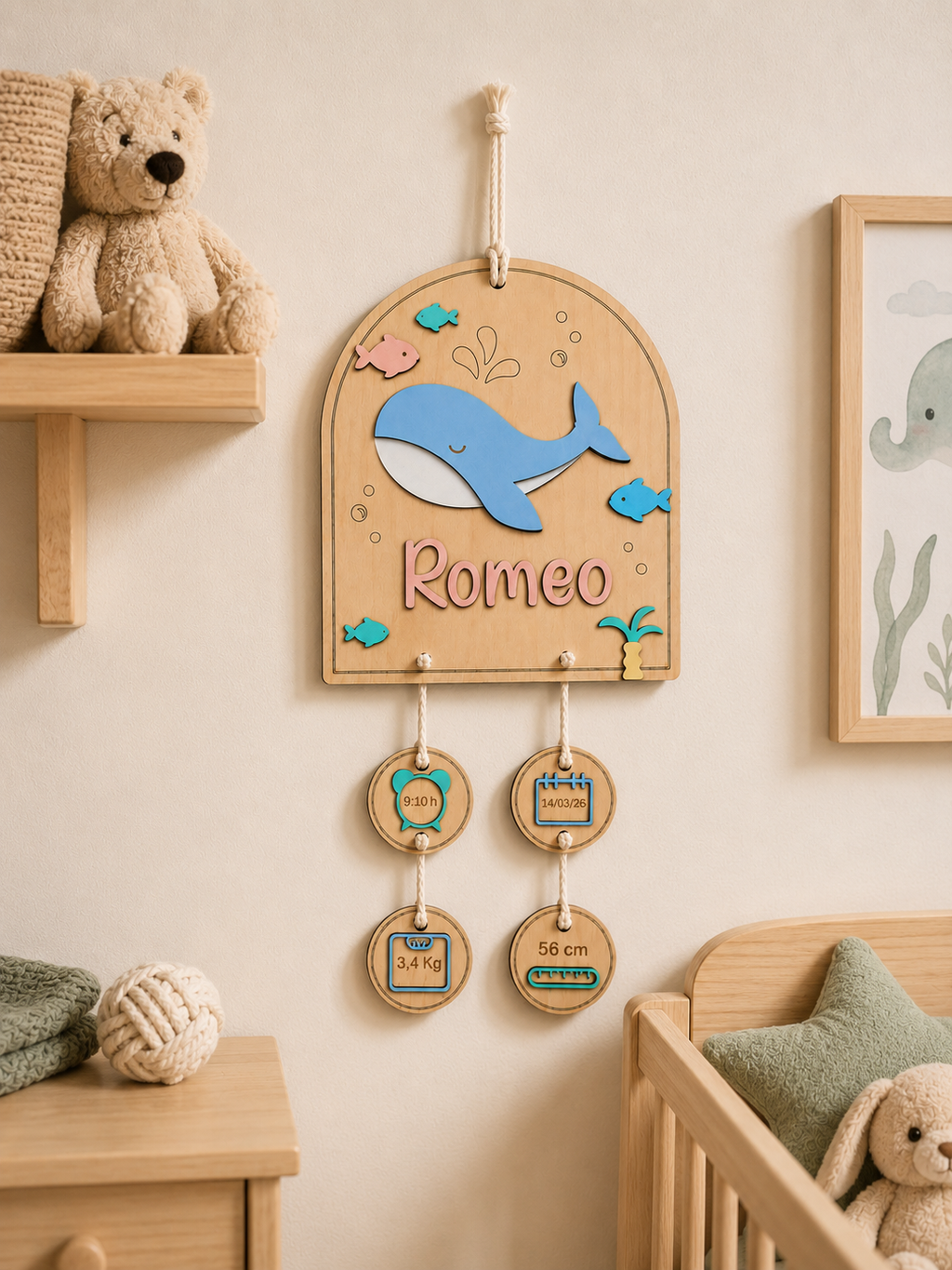 Natalicio de madera decorando una habitación infantil