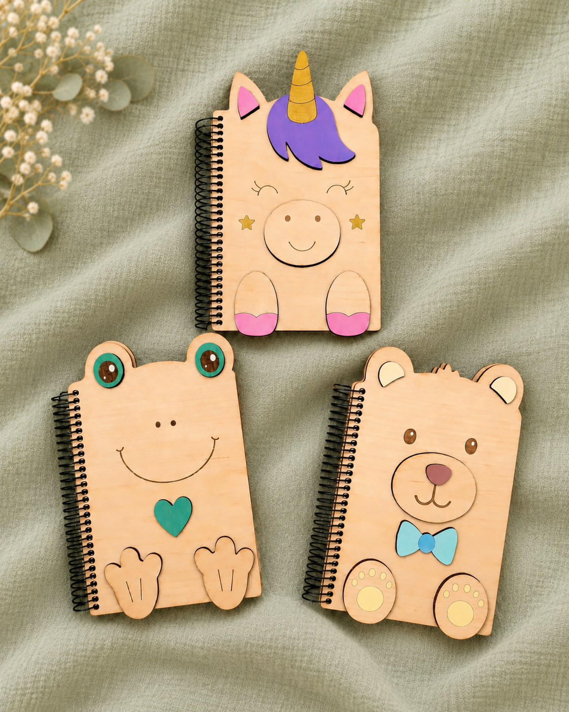 Libretas infantiles de madera con forma de animal