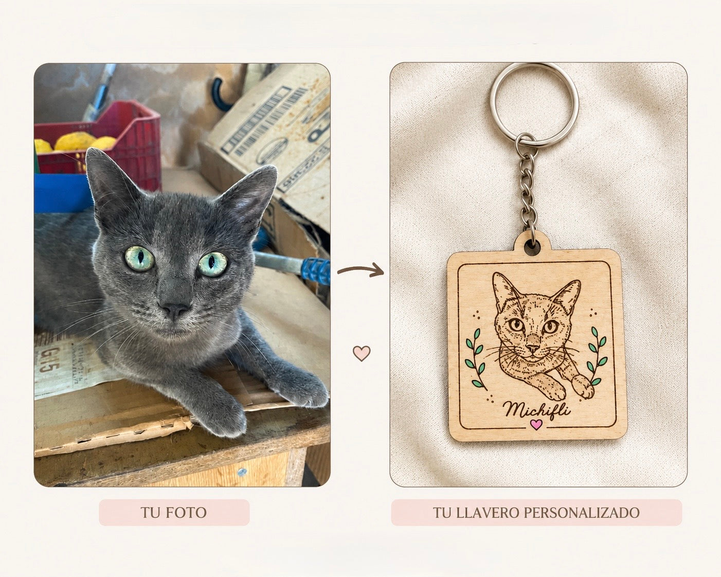 llavero madera mascota personalizado foto