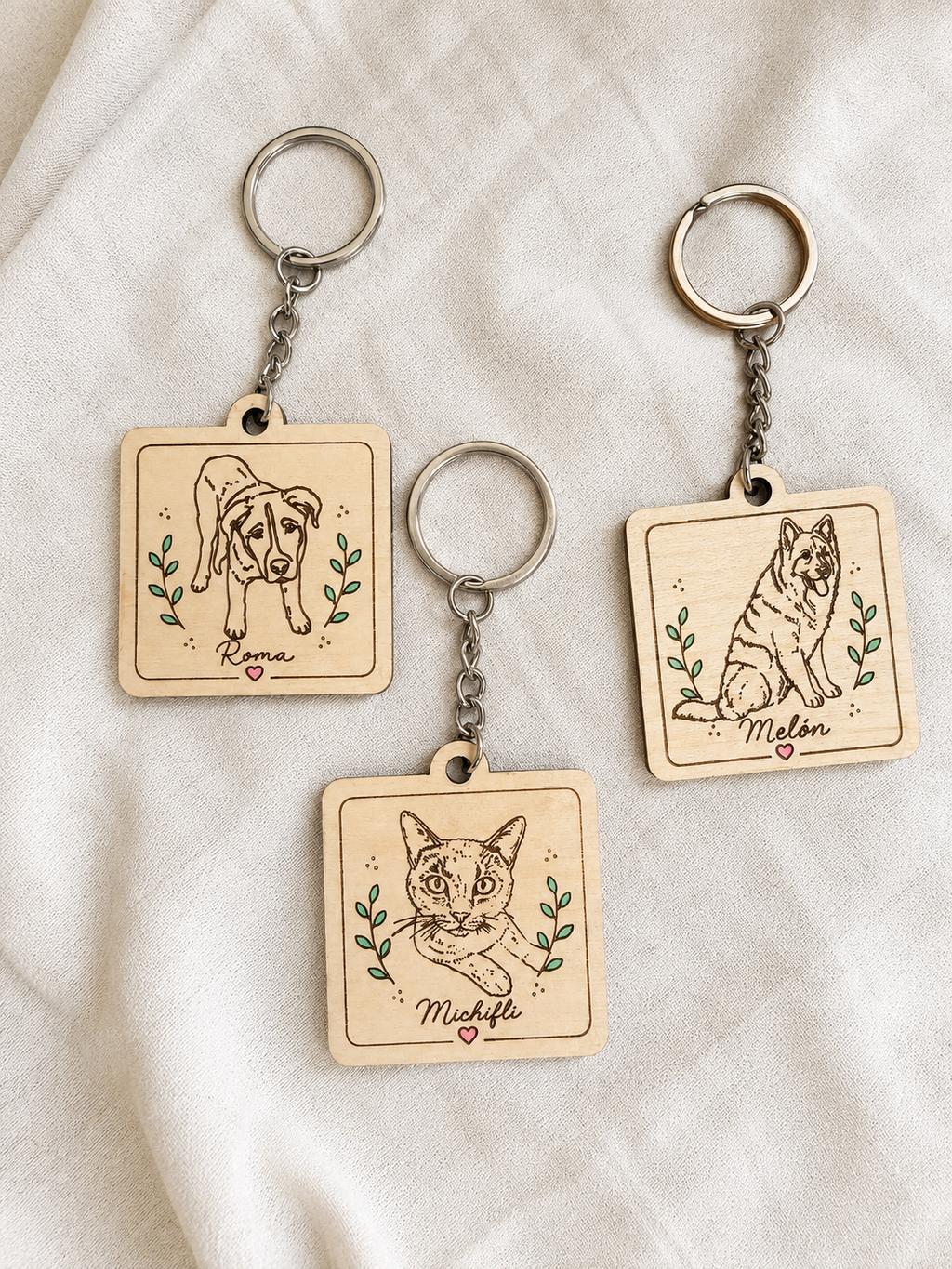 llavero mascota madera personalizado fotografía